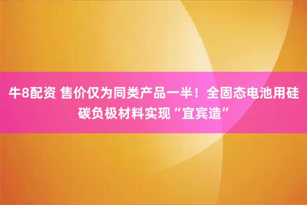 牛8配资 售价仅为同类产品一半！全固态电池用硅碳负极材料实现“宜宾造”